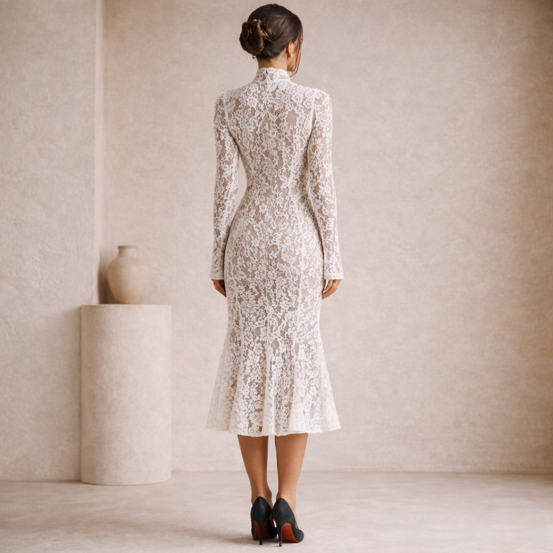Anna-Berg | Ivory Lace High Neck Dress
