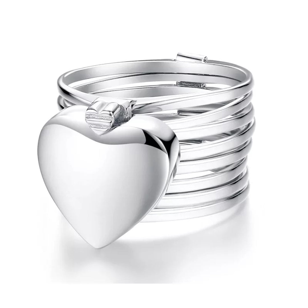 Silver 2 in 1 Foldable Heart Ring Bracelet