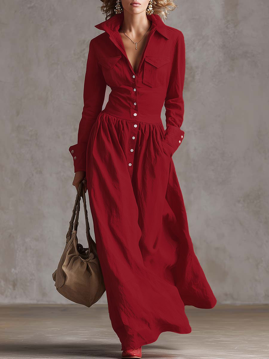 Anna-Berg | High Waisted Long Sleeves Buttoned Dress