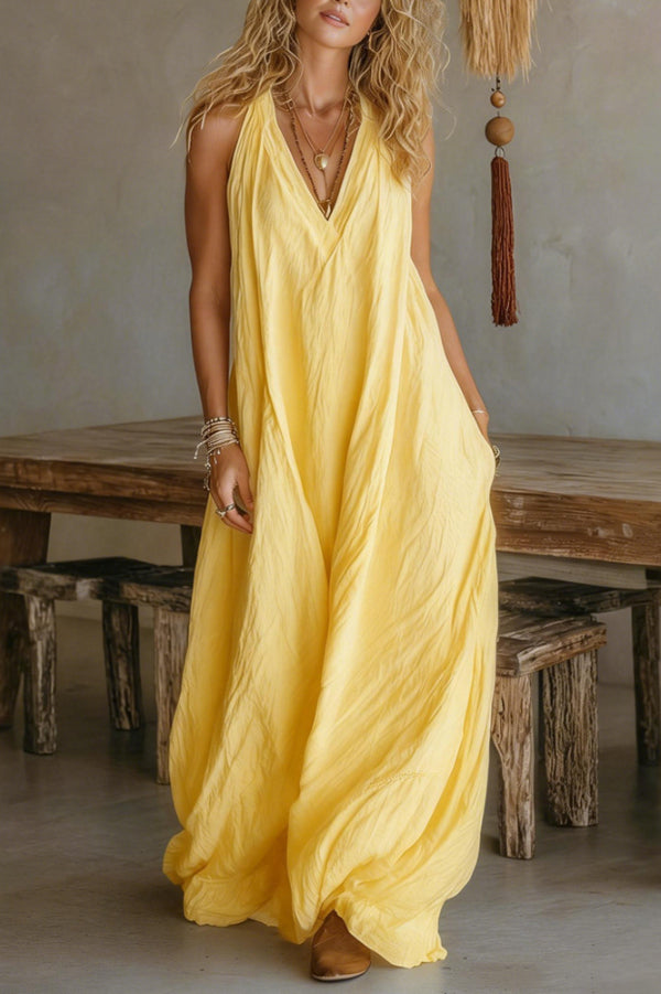 Anna-Berg | Linen Blend Solid Color Loose Dress
