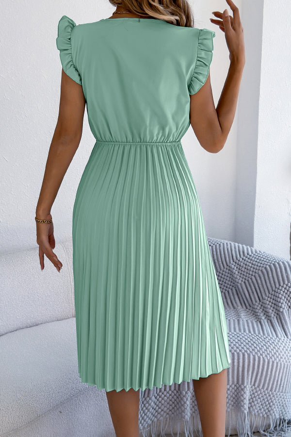 Anna-Berg | Solid Color V-Neck Lace-Trimmed Sleeveless Dress