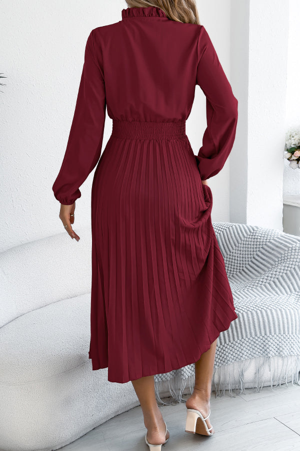 Anna-Berg | Solid Color Long-Sleeved Fitted Waist Dress