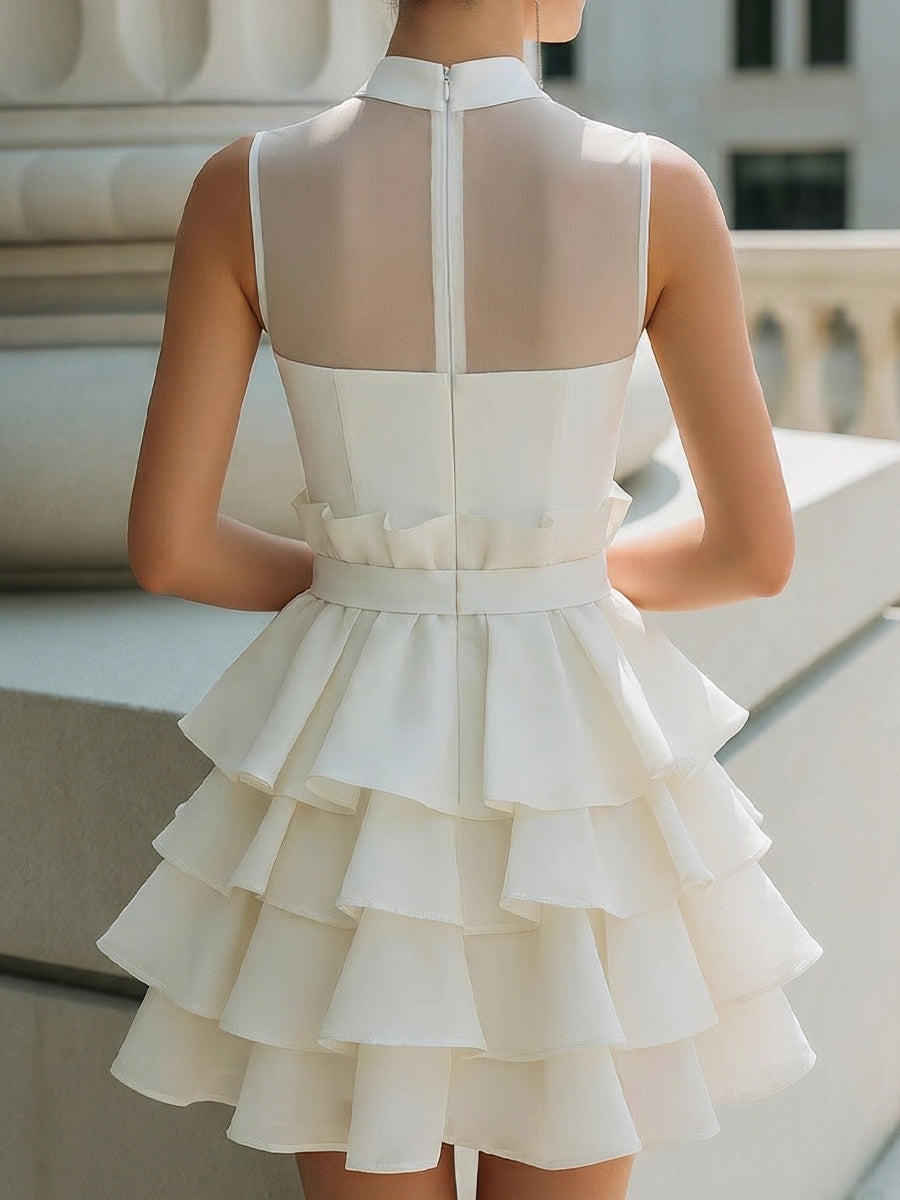 Anna-Berg | High-Neck Sheer Yoke Tiered Ruffle Dress