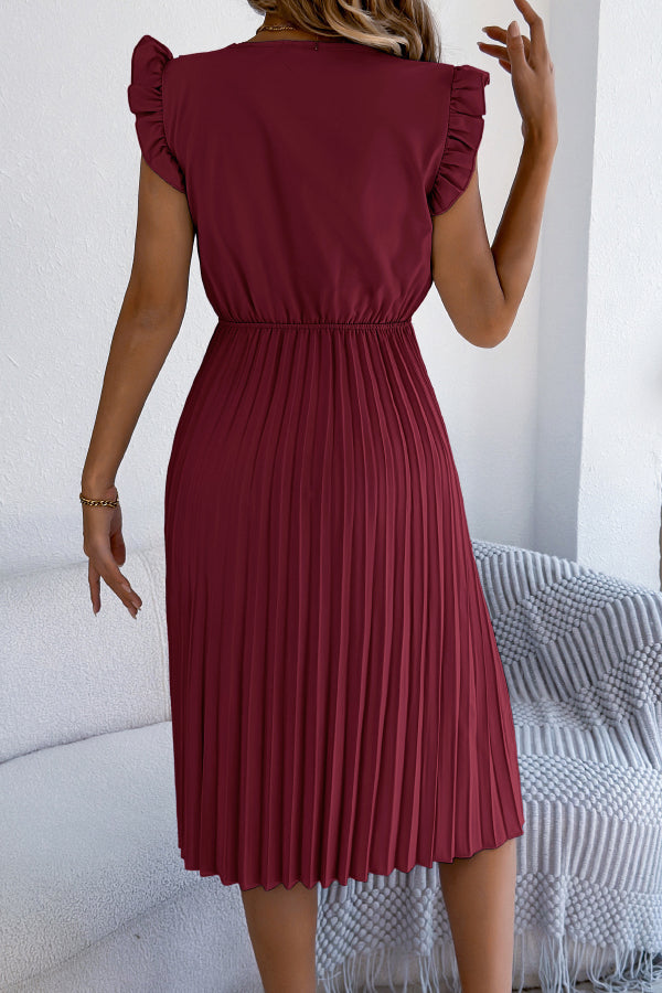 Anna-Berg | Solid Color V-Neck Lace-Trimmed Sleeveless Dress