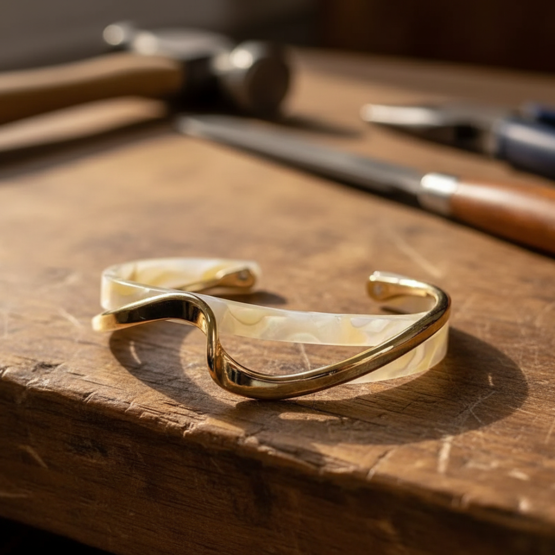 White opal elegant golden bracelet
