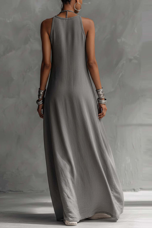 Anna-Berg | Stylish Color-Blocked Round Neck Sleeveless Dress
