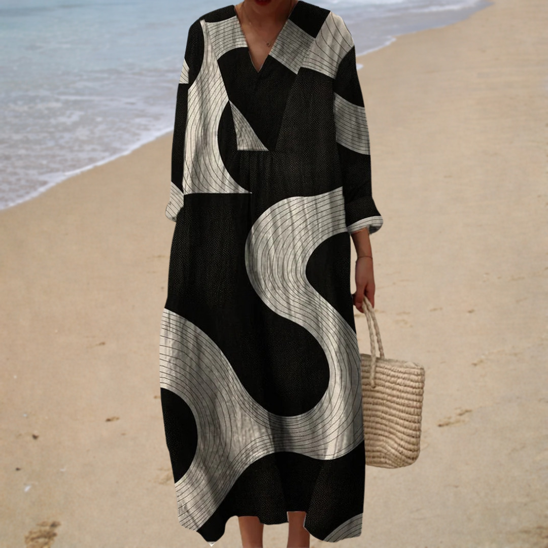 Anna-Berg | Chic Graphic Long Dress with a Flattering Silhouette