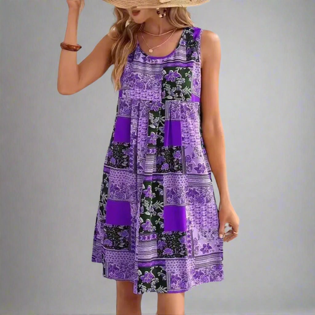 Anna-Berg | Boho Patchwork Print Sleeveless Mini Dress