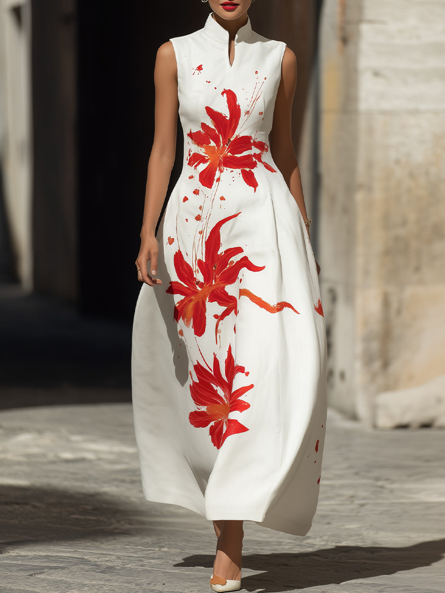 Anna-Berg | Modern Mandarin Collar Floral Dress