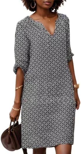 Anna-Berg | Refined V-Neck Relaxed Fit Knee-Length Dress