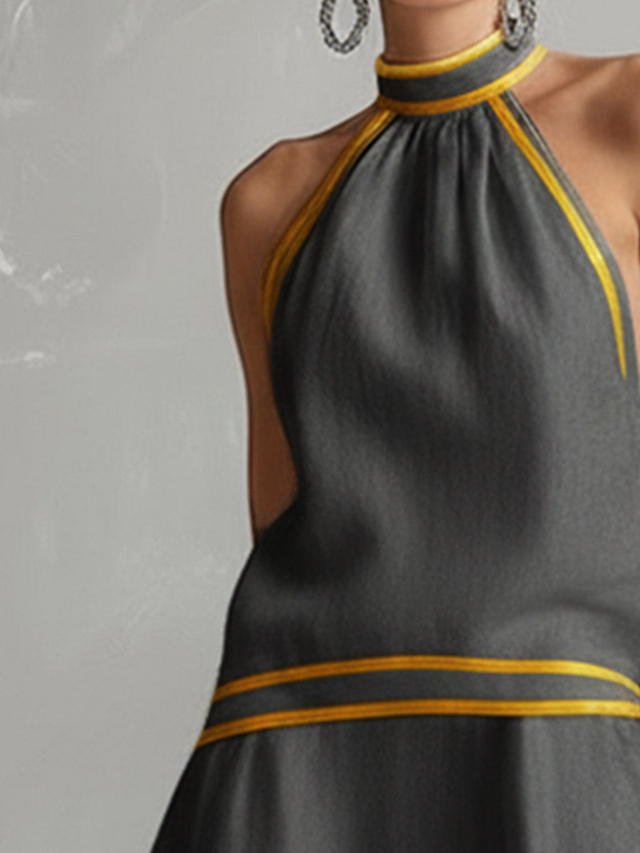 Anna-Berg | Orange Linen Sleeveless Elegant Evening Dress