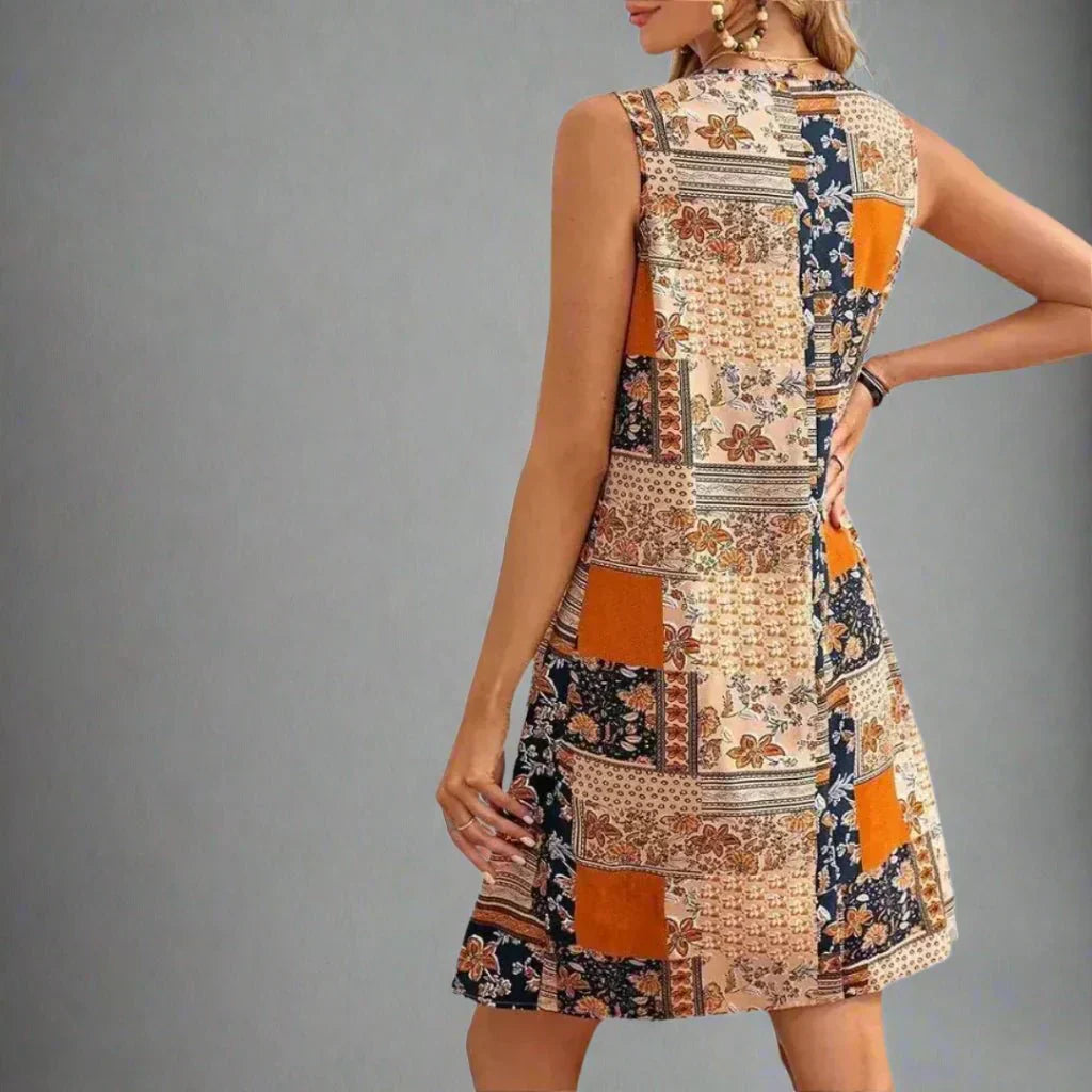 Anna-Berg | Boho Patchwork Print Sleeveless Mini Dress