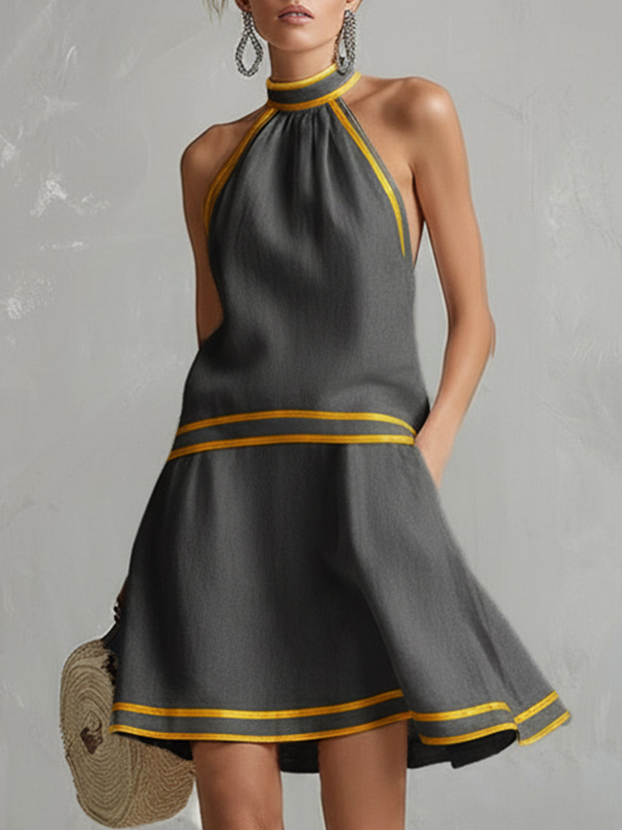 Anna-Berg | Orange Linen Sleeveless Elegant Evening Dress