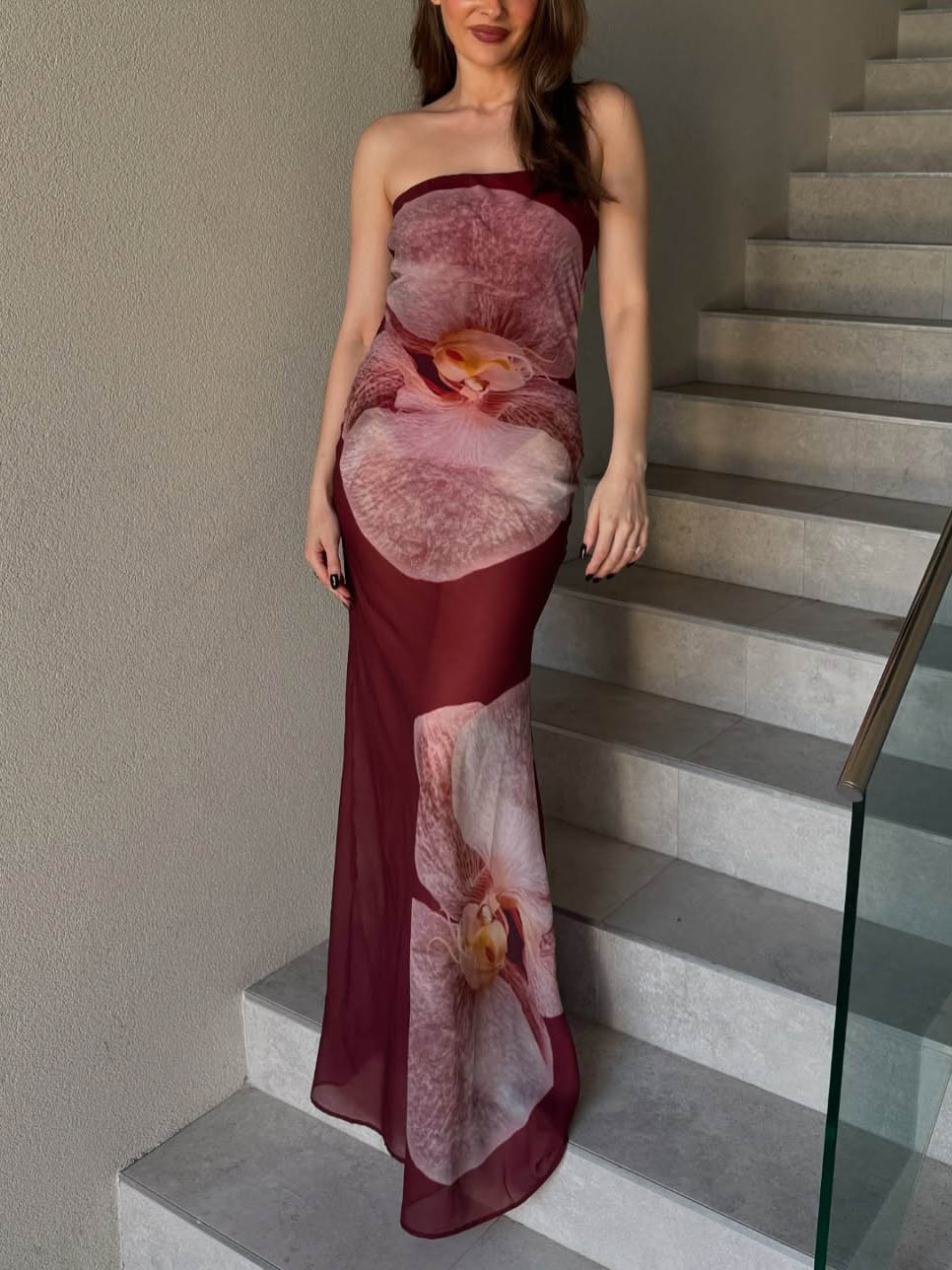 Anna-Berg | Elegant Phalaenopsis Print Wrap Dress