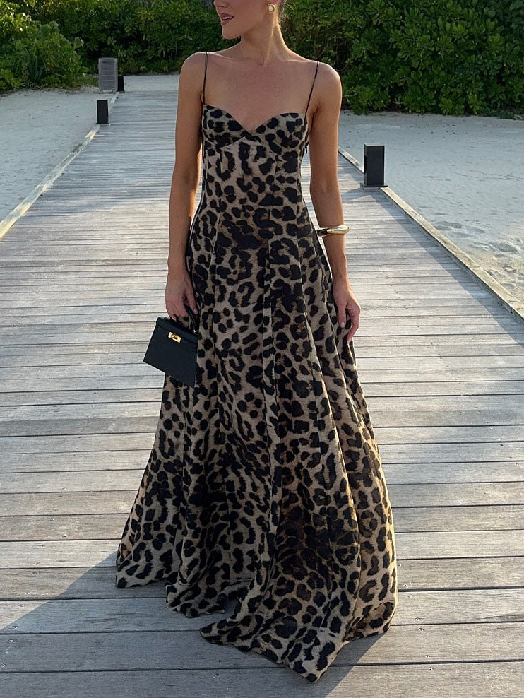 Anna-Berg | Elegant Statement Strappy Leopard Print Dress