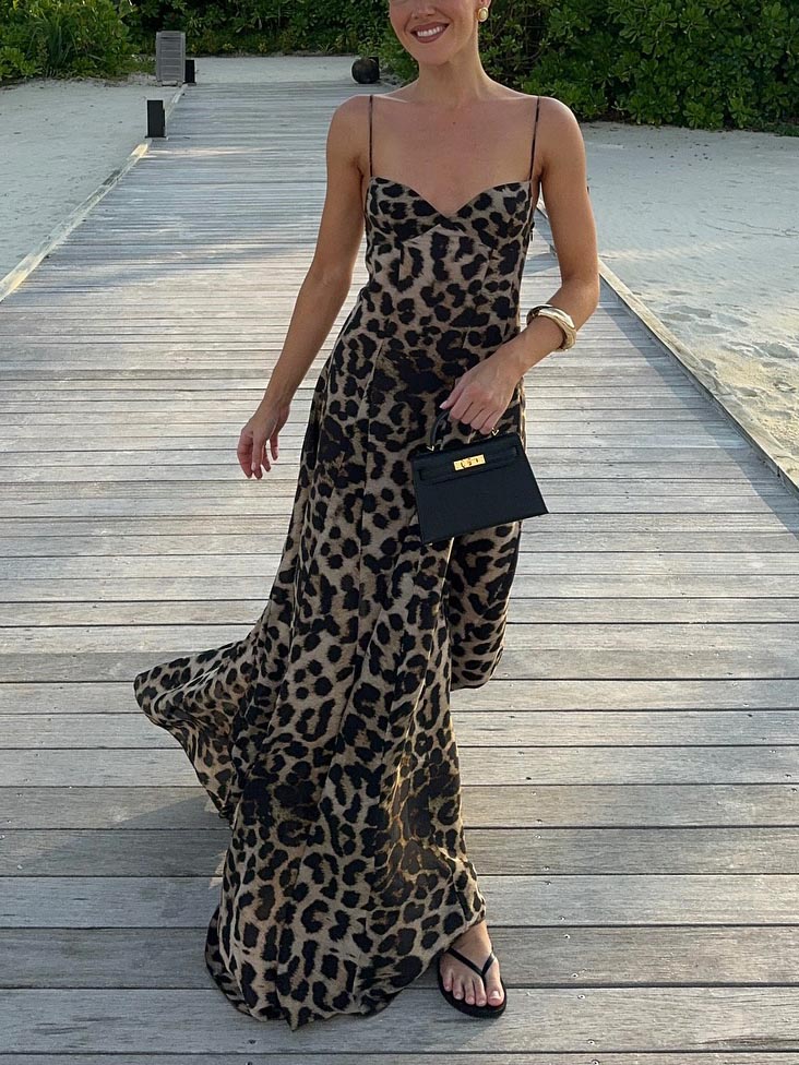 Anna-Berg | Elegant Statement Strappy Leopard Print Dress