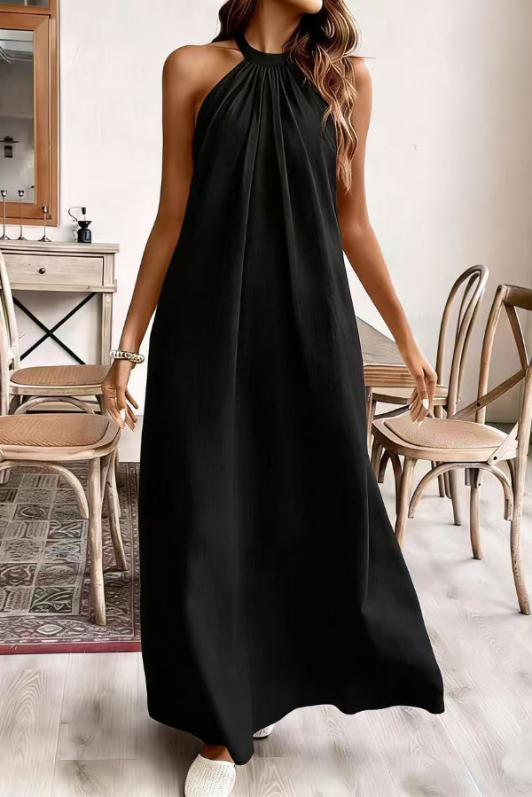 Anna-Berg | Solid Color Loose Halter Neck Dress