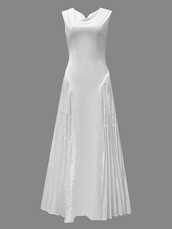 Anna-Berg | A-Line Loose Pleated Solid Color Dress