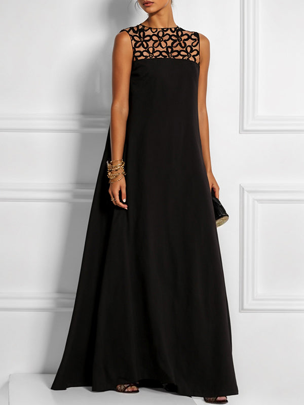 Anna-Berg | Loose Sleeveless Hollow Solid Color Dress