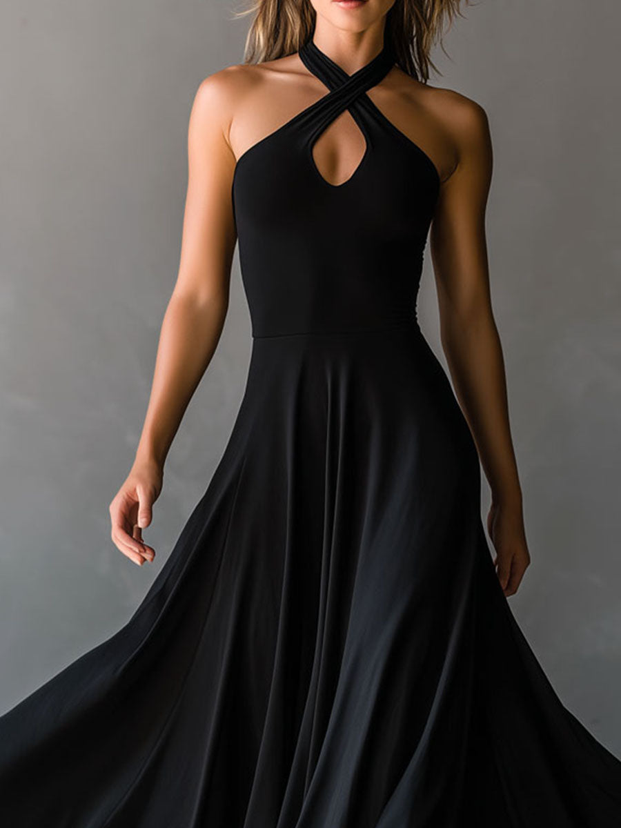 Anna-Berg | Black Halter Neck Evening Dress