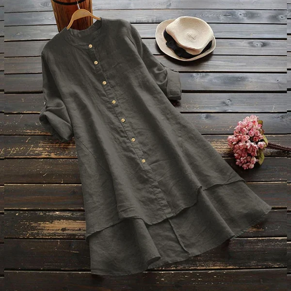 Anna-Berg | Sophisticated Midi Dress With Button Closure, Loose Fit, And Layered Hem