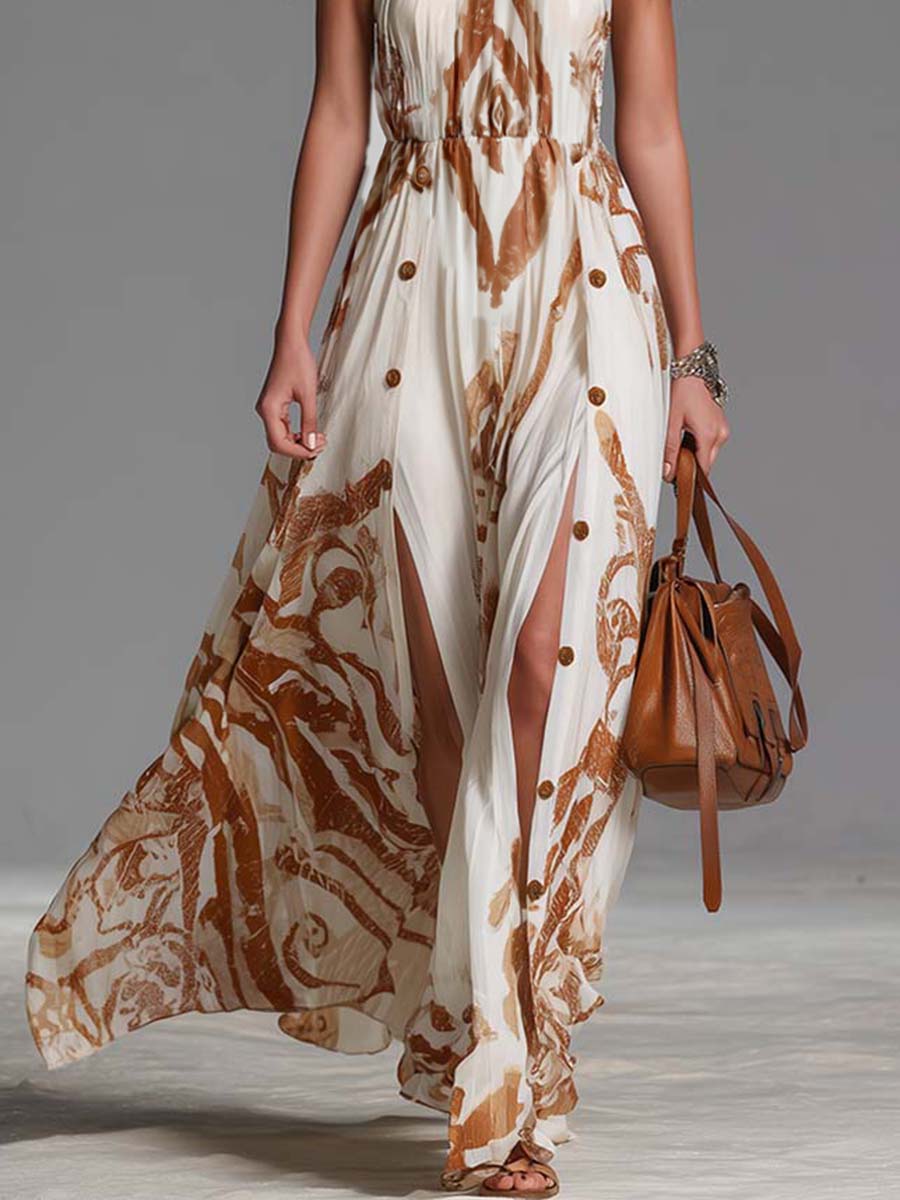 Anna-Berg | Off-White Chiffon Halter Neck Casual Dress