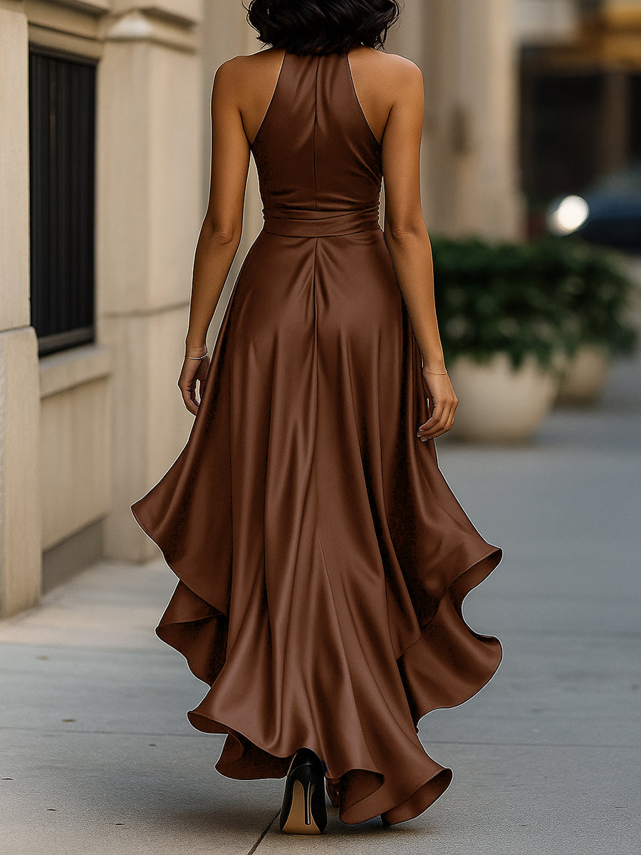 Anna-Berg | Midnight Elegance Satin Halter Ruffle Gown