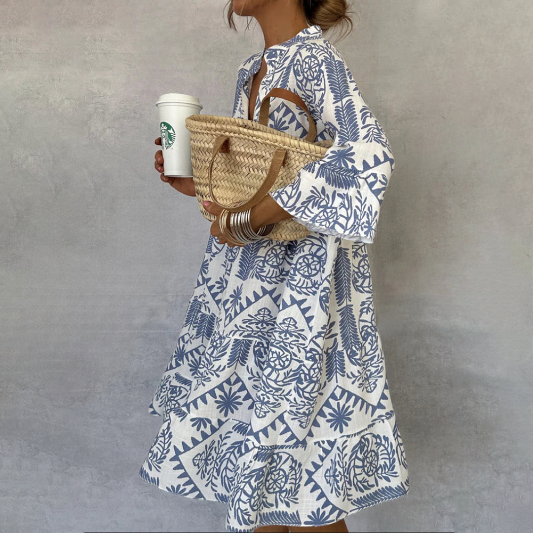 Anna-Berg | Boho Patterned Long Sleeve Mini Dress