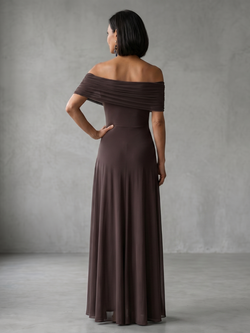 Anna-Berg | Sophisticated Off Shoulder Draped Midi Dress