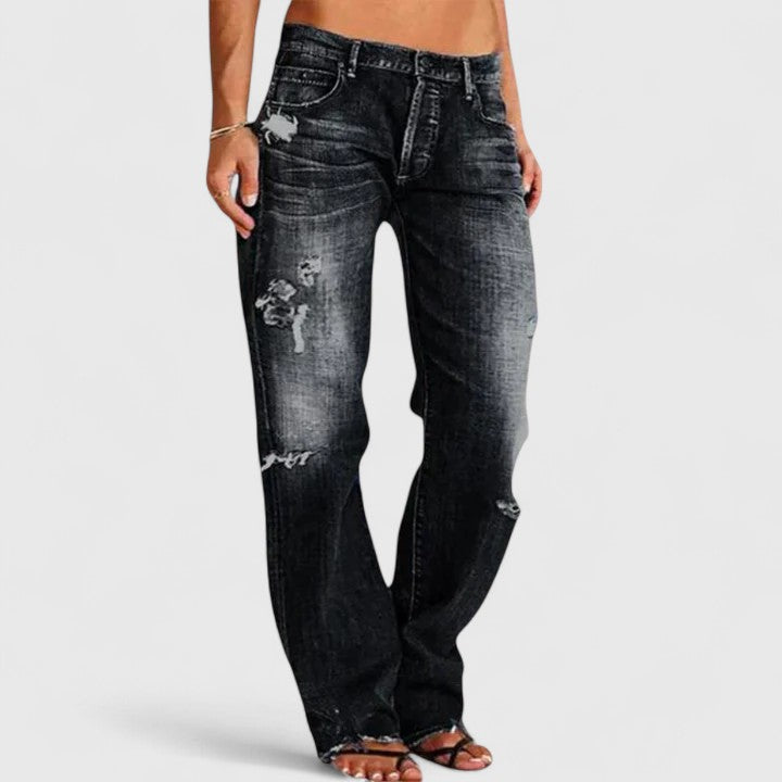 Anna-Berg | Effortless Low Rise Distressed Straight Leg Jeans