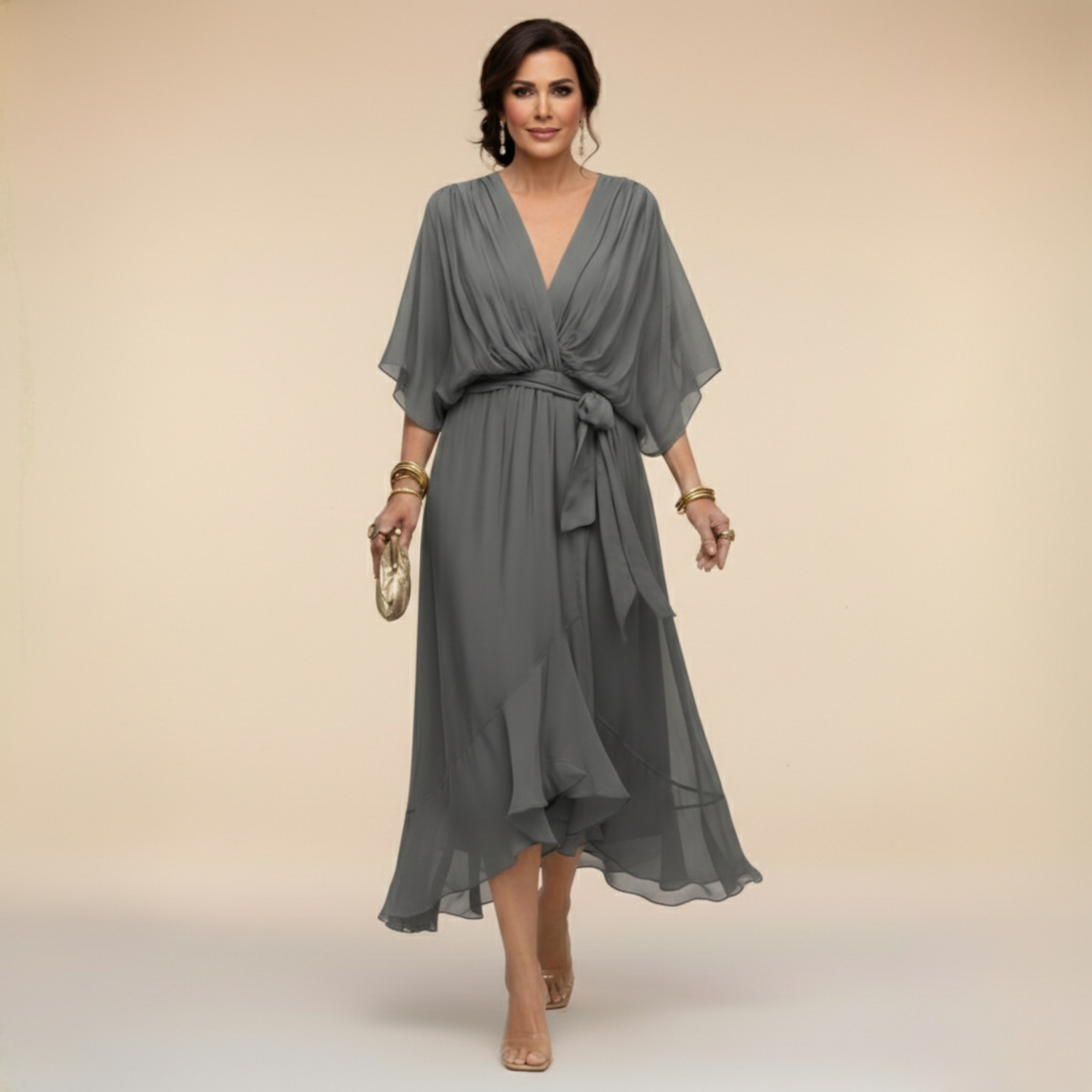 Anna-Berg | Modern Monica - Chiffon Dress With V-Neck