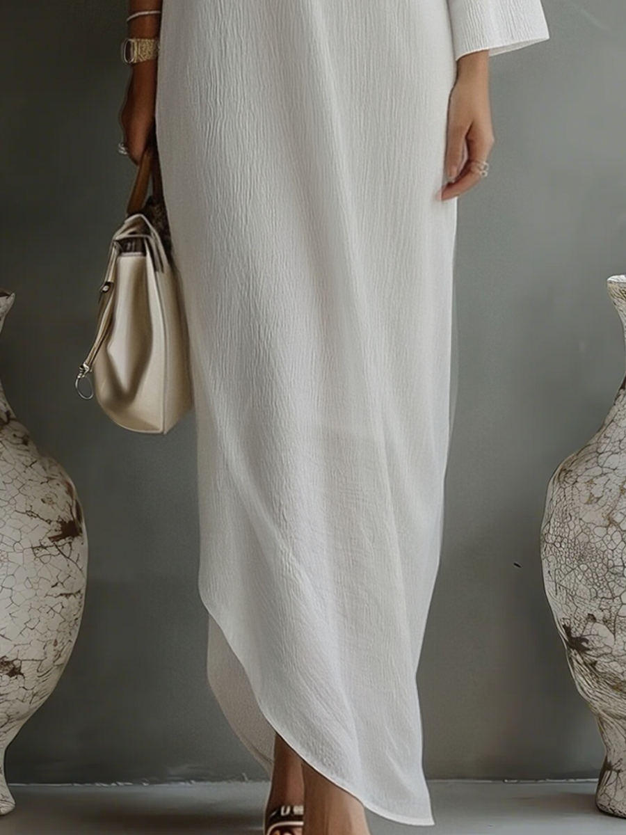 Anna-Berg | Ivory White Cotton-Linen Blend Dress