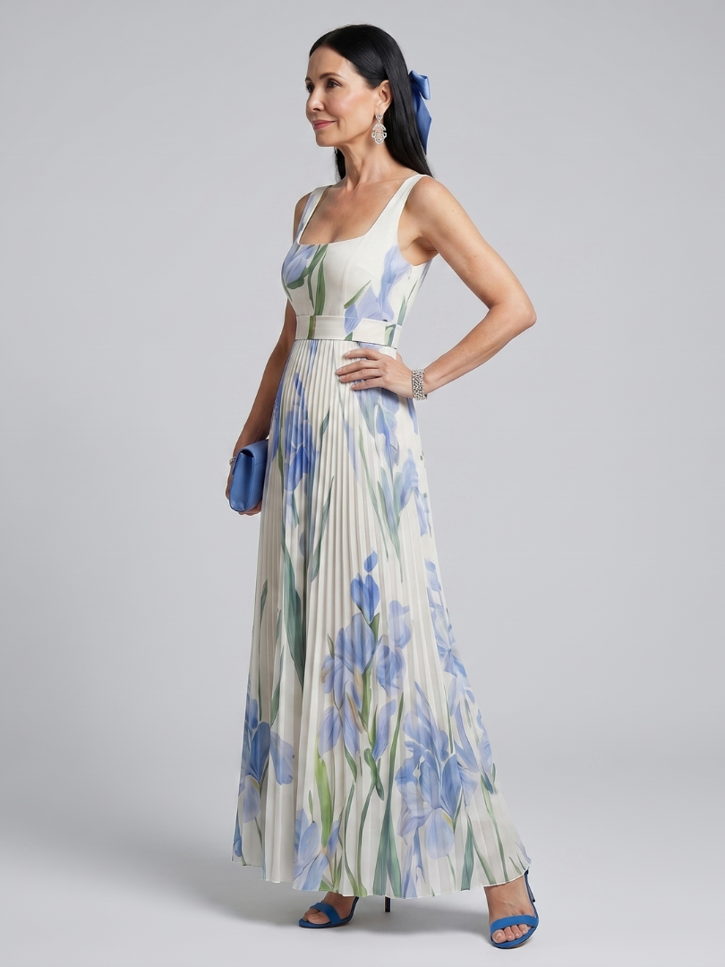 Anna-Berg | Timeless Sleeveless Square Neck Floral Print Midi Dress