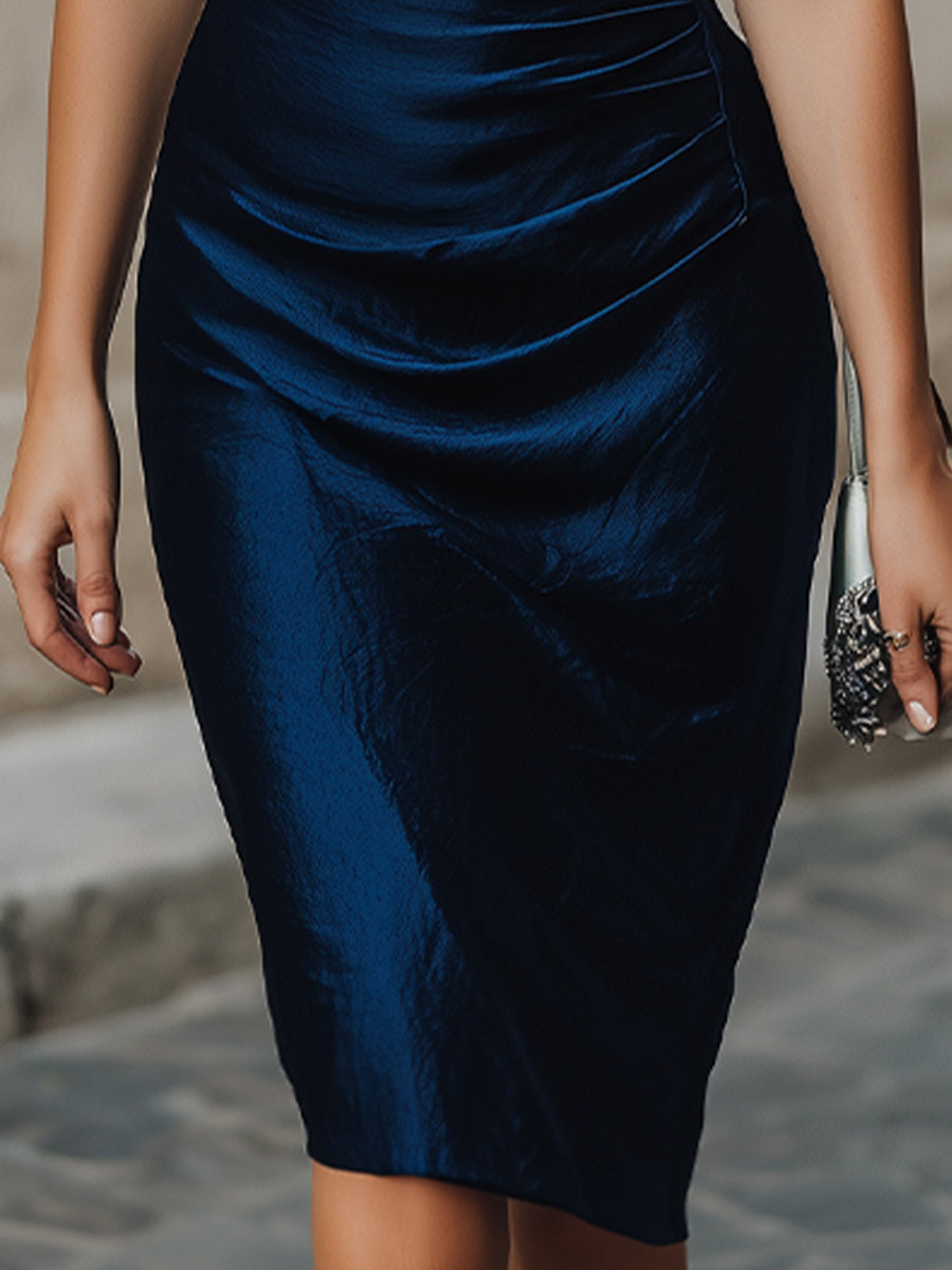 Anna-Berg | Midnight Asymmetrical Ruched Midi Dress