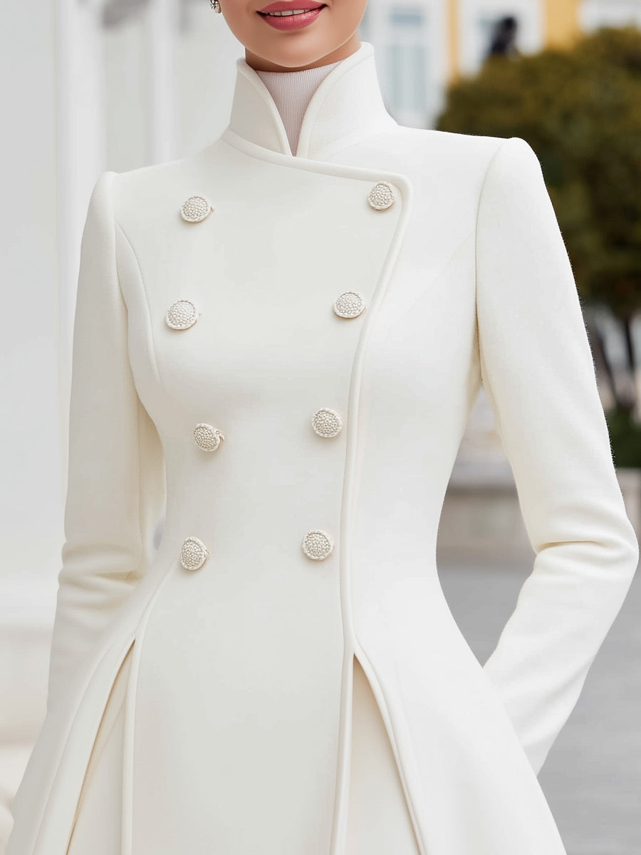 Anna-Berg | Elegant Double-Breasted Flared A-Line Coat Dress
