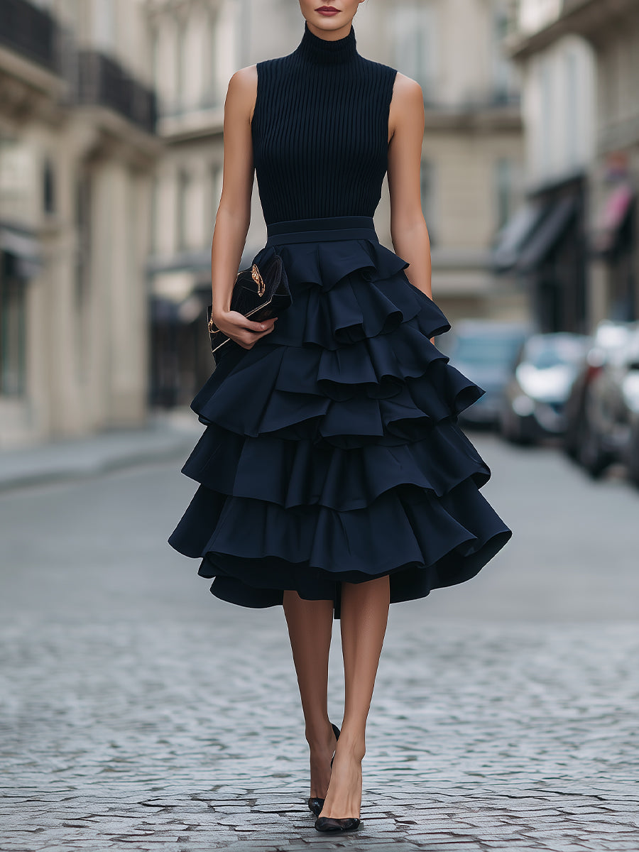 Anna-Berg | Sleeveless High Neck Tiered Ruffle Dress
