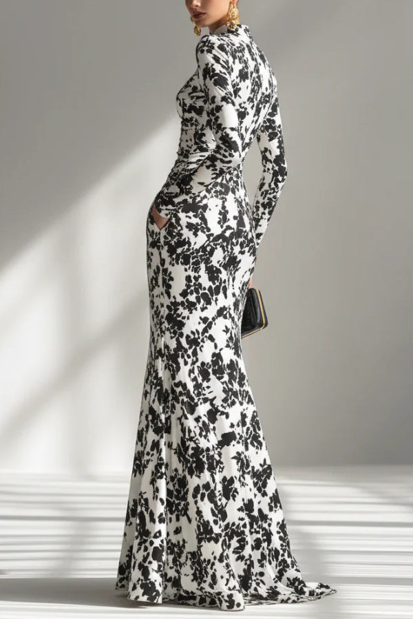 Anna-Berg | Black And White Color-Blocked Printed Dress