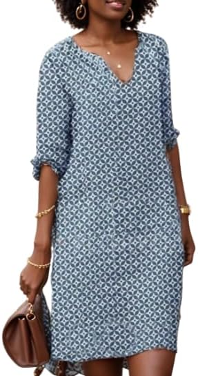 Anna-Berg | Refined V-Neck Relaxed Fit Knee-Length Dress