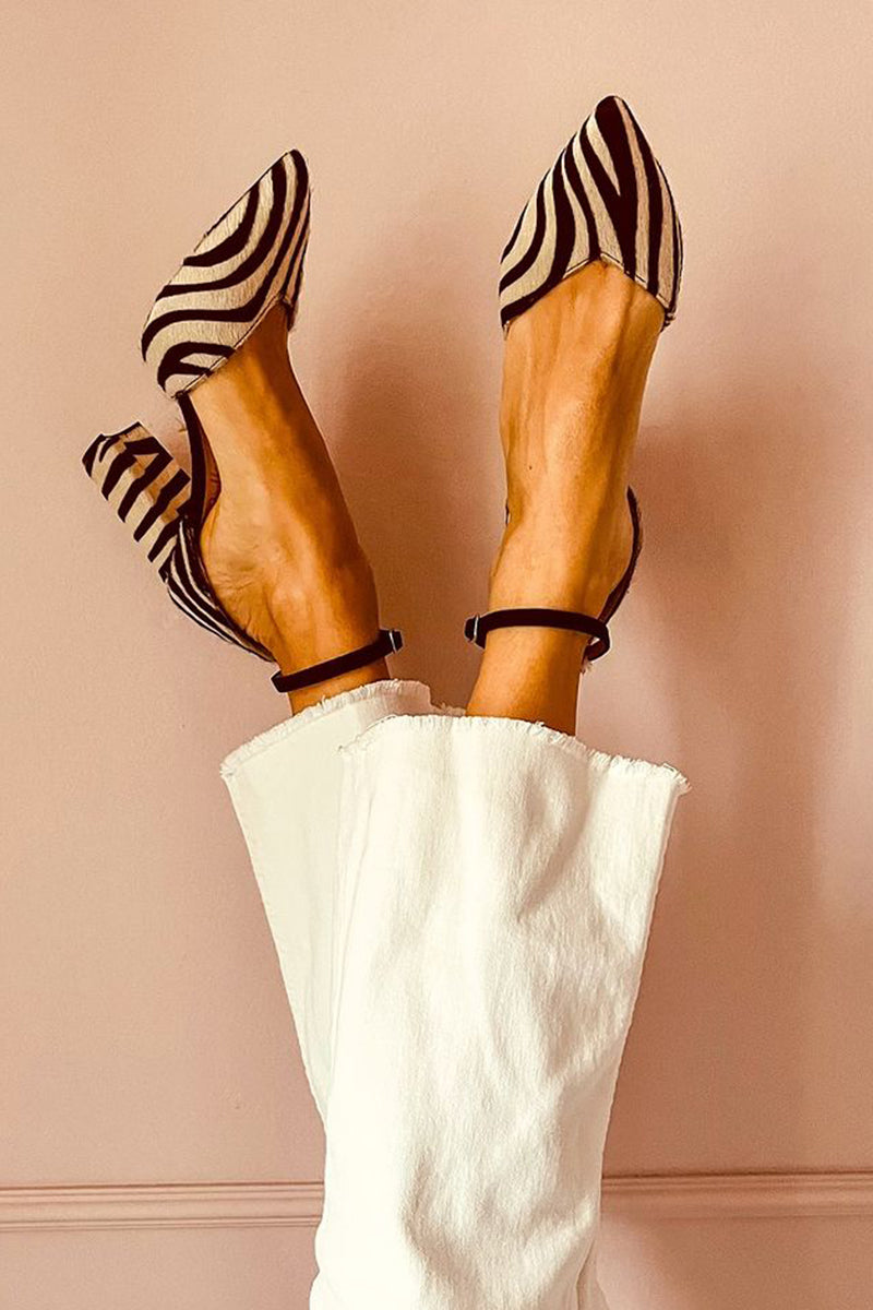 Anna-Berg | Flowing Zebra Sandals With Strap And Stable Heel