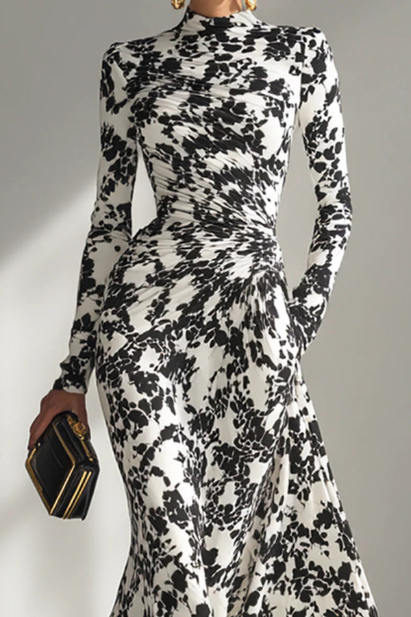 Anna-Berg | Black And White Color-Blocked Printed Dress