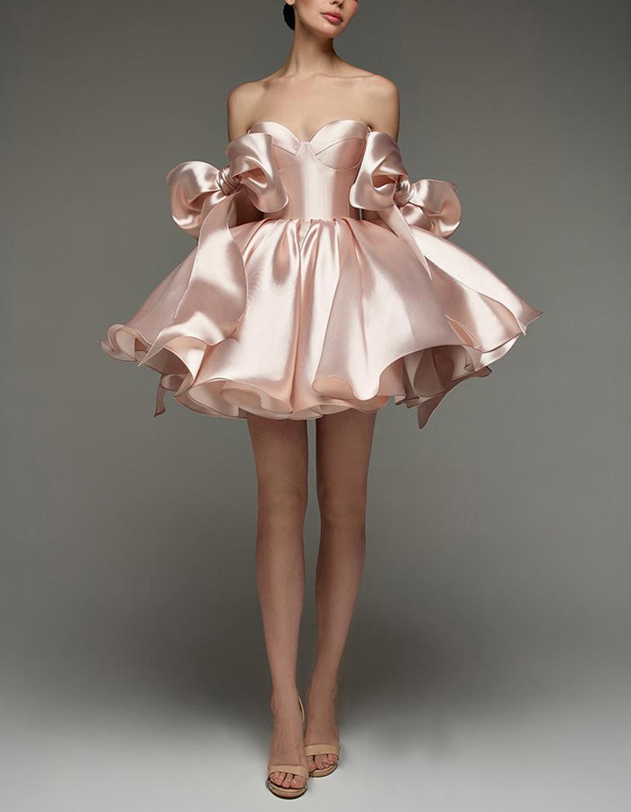 Anna-Berg | Light Pink Satin Cocktail Sweetheart Dress