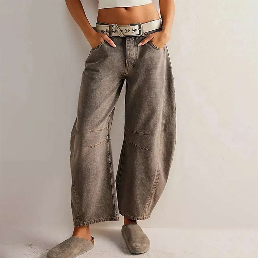 Anna-Berg | Elegant High Waist Barrel Leg Jeans Relaxed Fit Denim