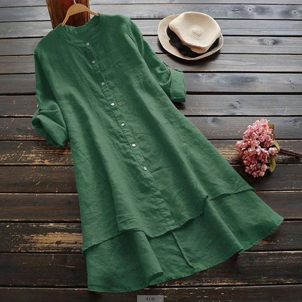 Anna-Berg | Sophisticated Midi Dress With Button Closure, Loose Fit, And Layered Hem