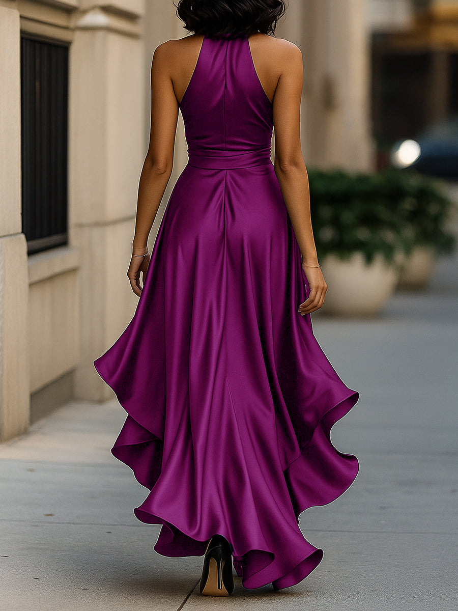 Anna-Berg | Midnight Elegance Satin Halter Ruffle Gown
