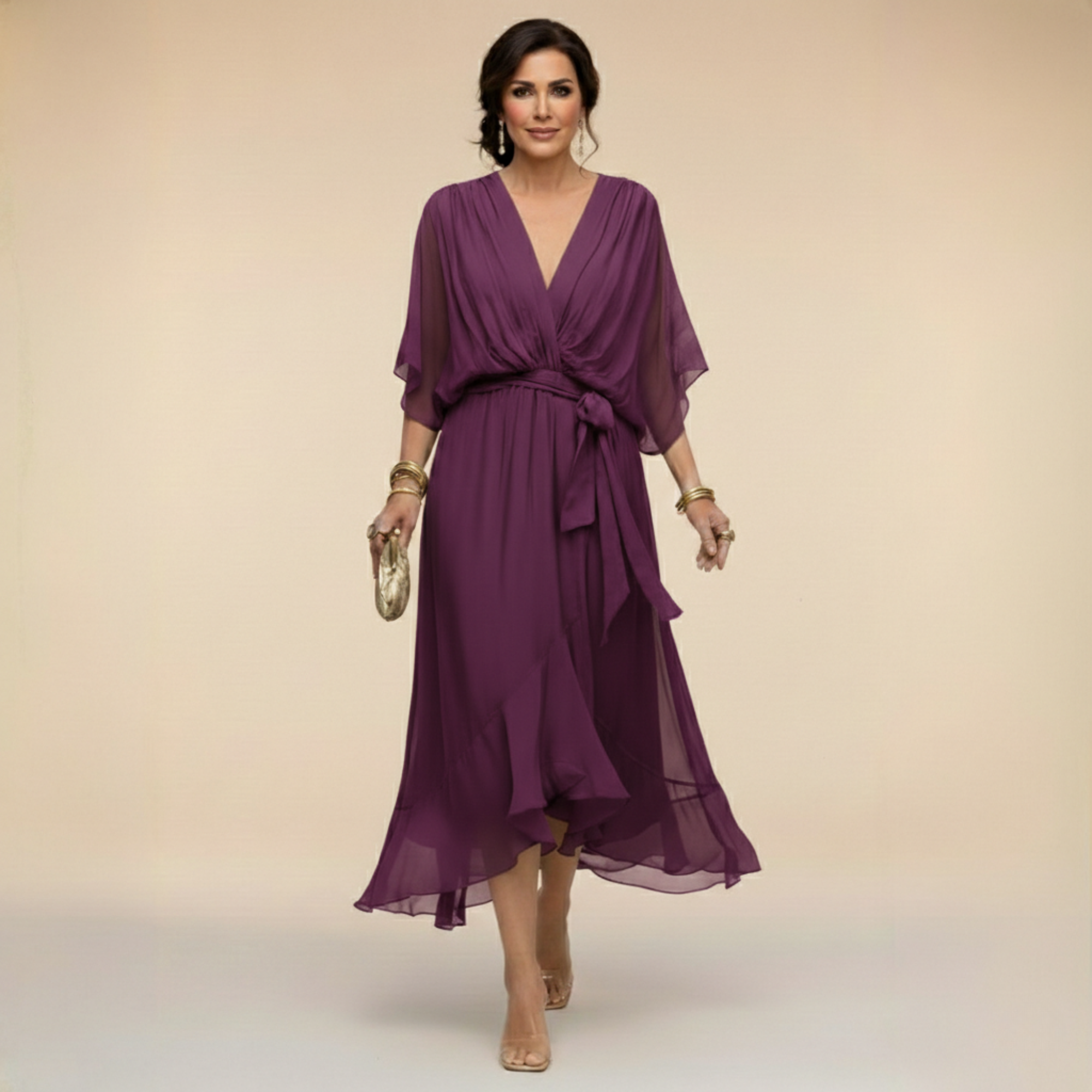 Anna-Berg | Refined Monica - Chiffon Dress With V-Neck