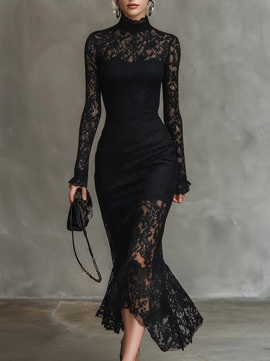 Anna-Berg | Black Lace Fishtail Evening Dress