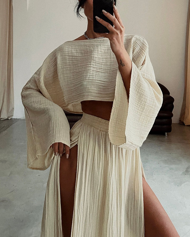 Anna-Berg | Stylish Polyester and Linen Split Two-Piece Set