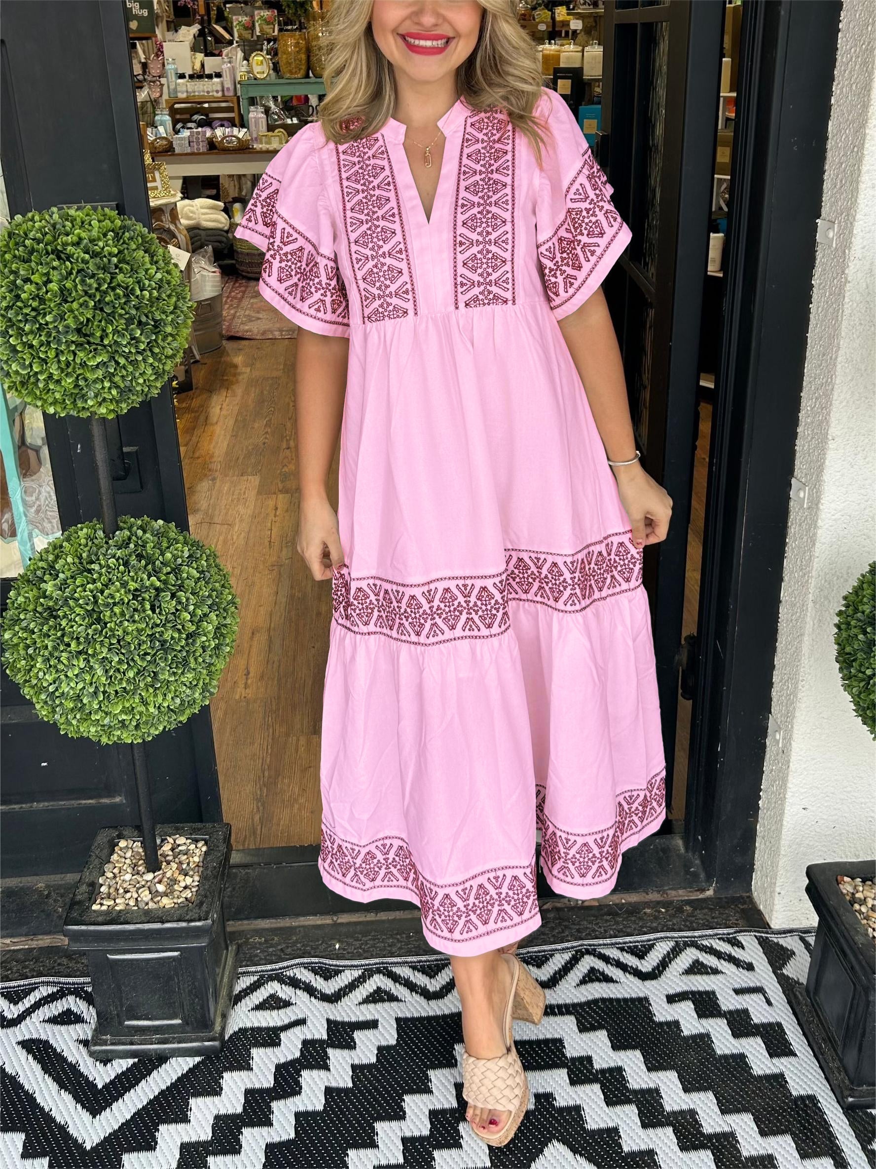 Anna-Berg | Sculpted Summer Boho V Neck Midi Dress