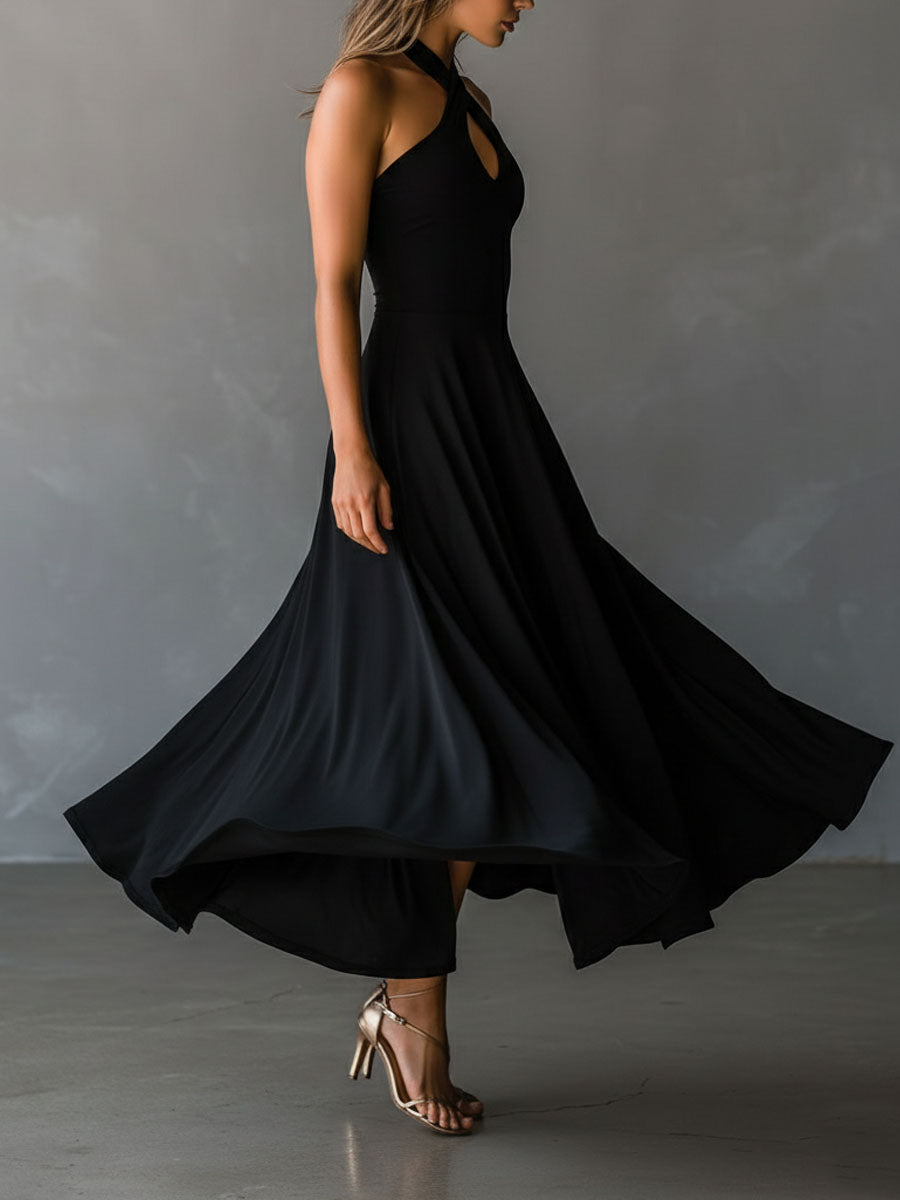 Anna-Berg | Black Halter Neck Evening Dress