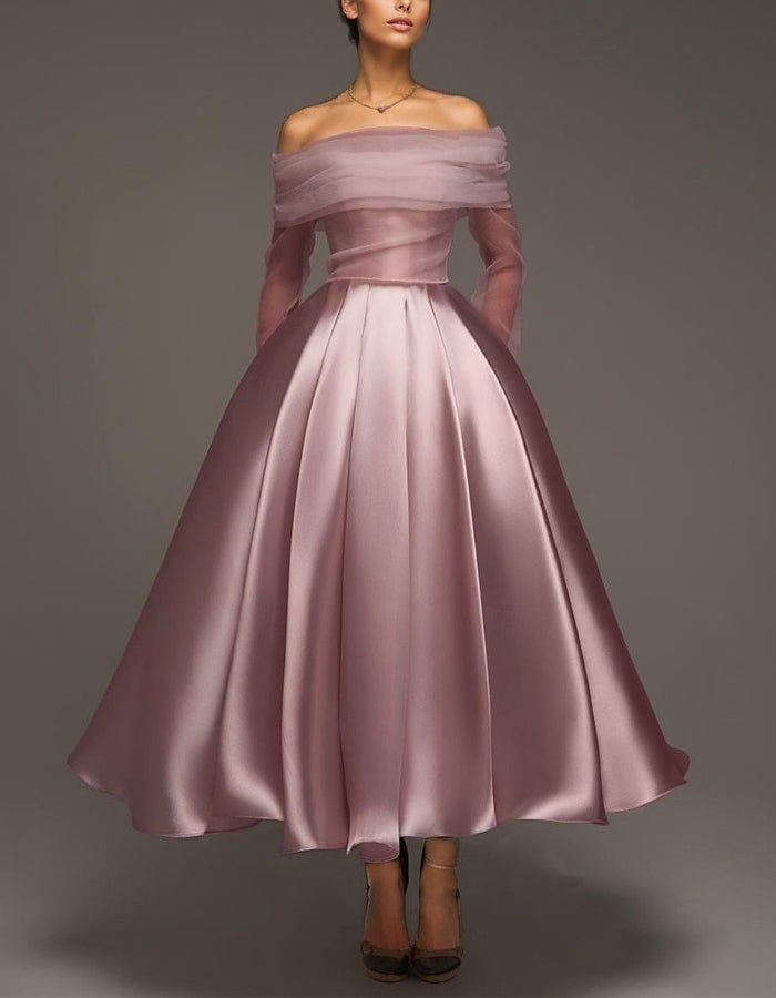 Anna-Berg | Pink Satin Strapless A-Line Shawl Dress